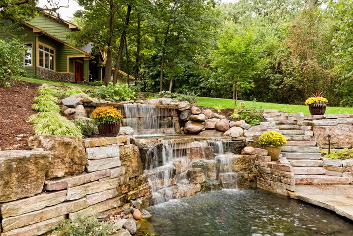 Lee's Nursery and Landscaping | Rock Hill, SC | beautifully landscaped waterfall and koi pond