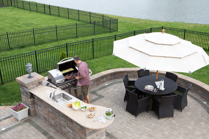 Lee's Nursery and Landscaping | Rock Hill, SC | elevated view of barbecueing patio kitchen, outdoor kitchen